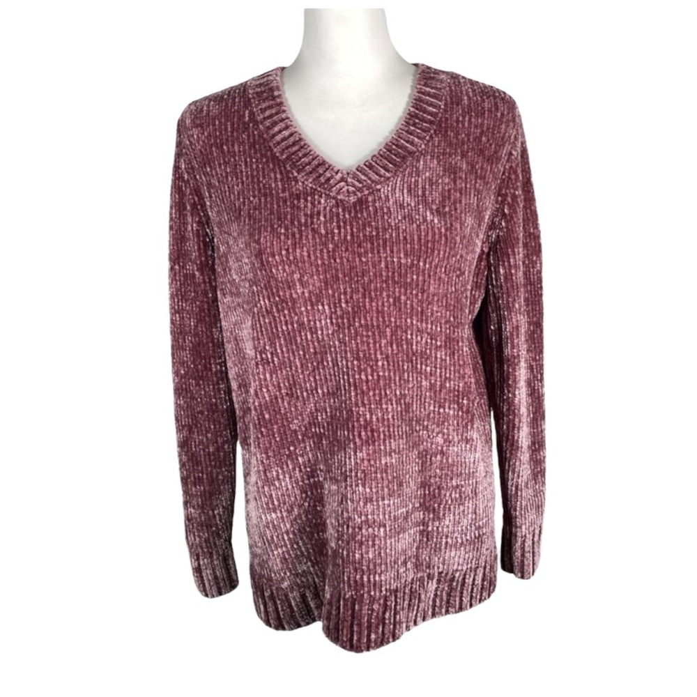 Orvis Burgundy Velvety V Neck  Chunky Tight Knit Long Sleeve Pullover Large
